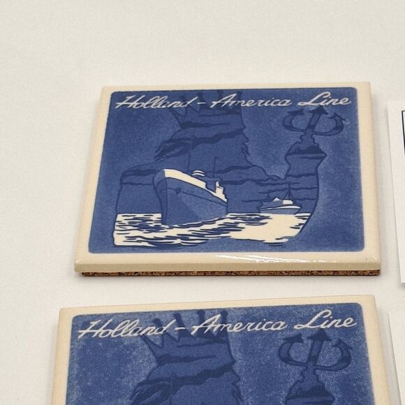 Holland American Cruise Line Neptune Blue Delft Coaster Tiles w/Cork Set of 2 - Picture 6 of 10